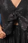 Buy_B'Infinite_Black Sequinnned Lycra Embroidery V Neck Eclipse Dazzling Tiered Dress 