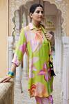 Nimbu Mirchi_Green Crepe Printed Floral Collared Laced Kurta And Pant Set  _Online_at_Aza_Fashions