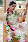 Buy_Nimbu Mirchi_Off White Crepe Printed Floral Collared Apple Cut Kurta And Pant Set  _Online_at_Aza_Fashions