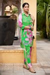 Buy_Nimbu Mirchi_Green Crepe Printed Floral Collared Apple Cut Kurta And Pant Set  _at_Aza_Fashions