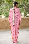 Shop_Nimbu Mirchi_Pink Crepe Printed Polka Dot V Neck Bull Brooch Kaftan _at_Aza_Fashions