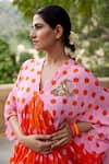 Buy_Nimbu Mirchi_Pink Crepe Printed Polka Dot V Neck Bull Brooch Kaftan _Online_at_Aza_Fashions