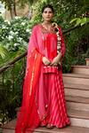 Buy_Nimbu Mirchi_Red Crepe Embroidered Lace Notched Peplum Kurta Sharara Set  _at_Aza_Fashions