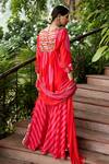 Shop_Nimbu Mirchi_Red Crepe Embroidered Lace Notched Peplum Kurta Sharara Set  _at_Aza_Fashions