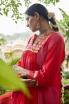 Buy_Nimbu Mirchi_Red Crepe Embroidered Lace Notched Peplum Kurta Sharara Set  _Online_at_Aza_Fashions