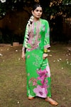 Buy_Nimbu Mirchi_Green Crepe Embroidered Lace Chinese Collar Maxi Dress  _at_Aza_Fashions