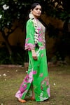 Nimbu Mirchi_Green Crepe Embroidered Lace Chinese Collar Maxi Dress  _Online_at_Aza_Fashions