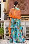 Shop_Nimbu Mirchi_Blue Crepe Embellished Floral V Neck Peplum Kurta Sharara Set  _at_Aza_Fashions
