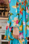Nimbu Mirchi_Blue Crepe Embellished Floral V Neck Peplum Kurta Sharara Set  _Online_at_Aza_Fashions