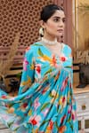 Buy_Nimbu Mirchi_Blue Crepe Embellished Floral V Neck Peplum Kurta Sharara Set  _Online_at_Aza_Fashions