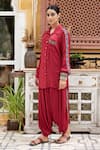 Buy_Nimbu Mirchi_Maroon Crepe Embroidered Resham Collared Shirt Kurta And Harrem Pant Set  _at_Aza_Fashions