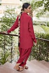 Shop_Nimbu Mirchi_Maroon Crepe Embroidered Resham Collared Shirt Kurta And Harrem Pant Set  _at_Aza_Fashions