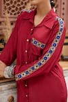 Nimbu Mirchi_Maroon Crepe Embroidered Resham Collared Shirt Kurta And Harrem Pant Set  _Online_at_Aza_Fashions