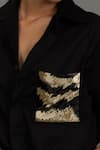 Pallavi Swadi_Black Cotton Satin Cut Work Collared Embellished Pocket Shirt _Online_at_Aza_Fashions