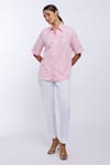 Buy_PALLAVI SWADI_Peach Cotton Satin Embroidered Cutdana Shirt Collar Pinstripe  _at_Aza_Fashions