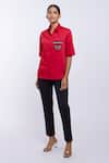 Buy_Pallavi Swadi_Red Cotton Satin Embroidery Collared Butterfly Pattern Placement Shirt_Online_at_Aza_Fashions