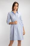 Buy_Pallavi Swadi_Blue Cotton Satin Crystals Collared Sleeve Embroidered Shirt Dress _at_Aza_Fashions