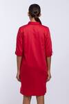 Shop_PALLAVI SWADI_Red Cotton Satin Solid Collar Front Buttoned Shirt Dress  _at_Aza_Fashions