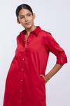 Shop_PALLAVI SWADI_Red Cotton Satin Solid Collar Front Buttoned Shirt Dress  _Online_at_Aza_Fashions