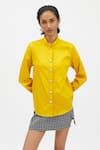 Buy_PALLAVI SWADI_Yellow Cotton Satin Hand Embroidered Swarovski Button Shirt  _at_Aza_Fashions