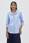 Buy_PALLAVI SWADI_Blue Cotton Satin Hand Embroidered Swarovski Collar Button Shirt  _at_Aza_Fashions