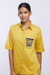 PALLAVI SWADI_Yellow Cotton Satin Hand Embroidered Thread Pocket Shirt And Shorts Set _Online_at_Aza_Fashions