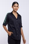 PALLAVI SWADI_Black Cotton Satin Hand Embroidered Swarovski Crystals Sleeve Shirt _Online_at_Aza_Fashions