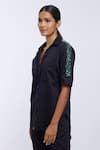 Shop_PALLAVI SWADI_Black Cotton Satin Hand Embroidered Swarovski Crystals Sleeve Shirt _Online_at_Aza_Fashions