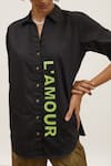 Buy_PALLAVI SWADI_Black Cotton Satin Hand Embroidered Beads Collar Neon Placement Shirt  _Online_at_Aza_Fashions