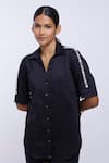 Shop_PALLAVI SWADI_Black Cotton Satin Hand Embellished Swarovski Rectangle Ribbon Shirt  _Online_at_Aza_Fashions