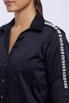 PALLAVI SWADI_Black Cotton Satin Hand Embellished Swarovski Rectangle Ribbon Shirt  _at_Aza_Fashions