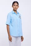 Buy_PALLAVI SWADI_Blue Cotton Satin Embroidered Stripe Shirt Collar Swaroski Embellished _Online_at_Aza_Fashions