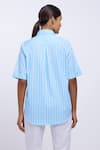 PALLAVI SWADI_Blue Cotton Satin Embroidered Stripe Shirt Collar Swaroski Embellished _at_Aza_Fashions