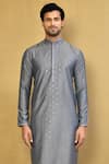 Shop_Arihant Rai Sinha_Grey Cotton Blend Printed Foil Kurta And Pant Set _Online_at_Aza_Fashions