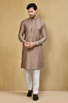 Buy_Arihant Rai Sinha_Brown Cotton Blend Printed Foil Embroidered Placket Kurta And Pant Set _at_Aza_Fashions