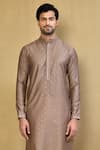 Buy_Arihant Rai Sinha_Brown Cotton Blend Printed Foil Embroidered Placket Kurta And Pant Set _Online_at_Aza_Fashions