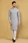 Buy_Arihant Rai Sinha_Grey Kurta Cotton Linen Plain Straight And Pant Set _at_Aza_Fashions