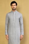 Shop_Arihant Rai Sinha_Grey Kurta Cotton Linen Plain Straight And Pant Set _Online_at_Aza_Fashions