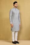 Arihant Rai Sinha_Grey Kurta Cotton Linen Plain Straight And Pant Set _at_Aza_Fashions