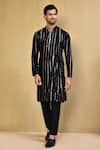 Buy_Arihant Rai Sinha_Black Kurta Cotton Chanderi Tie-dye Stripe Pattern And Pant Set _at_Aza_Fashions