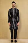 Buy_Arihant Rai Sinha_Black Kurta Cotton Chanderi Tie-dye Stripe Pattern And Pant Set _Online_at_Aza_Fashions