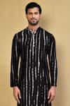 Shop_Arihant Rai Sinha_Black Kurta Cotton Chanderi Tie-dye Stripe Pattern And Pant Set _Online_at_Aza_Fashions