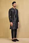 Arihant Rai Sinha_Black Kurta Cotton Chanderi Tie-dye Stripe Pattern And Pant Set _at_Aza_Fashions