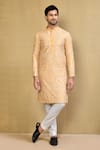 Buy_Arihant Rai Sinha_Yellow Kurta Chanderi Embroidered Thread With Polo Pant _at_Aza_Fashions