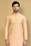 Arihant Rai Sinha_Yellow Kurta Chanderi Embroidered Thread With Polo Pant _Online_at_Aza_Fashions