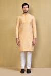 Shop_Arihant Rai Sinha_Yellow Kurta Chanderi Embroidered Thread With Polo Pant _Online_at_Aza_Fashions