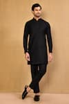 Buy_Arihant Rai Sinha_Black Cotton Embroidery Stripe Kurta With Polo Pant _at_Aza_Fashions