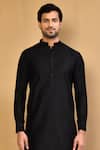 Arihant Rai Sinha_Black Cotton Embroidery Stripe Kurta With Polo Pant _Online_at_Aza_Fashions