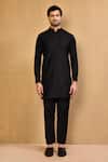 Shop_Arihant Rai Sinha_Black Cotton Embroidery Stripe Kurta With Polo Pant _Online_at_Aza_Fashions