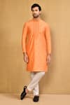 Buy_Arihant Rai Sinha_Coral Cotton Blend Embroidered French Knot Butti Kurta With Polo Pant _at_Aza_Fashions